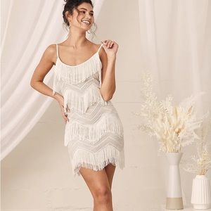 Shake it off white sequin fringe dress